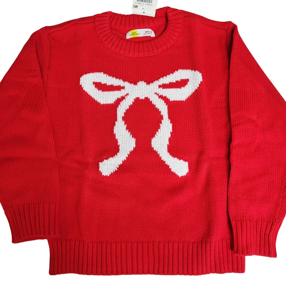 Epic Threads Red Bow Knit‎ Sweater 4T Holiday Christmas NWT Glitter